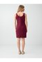 Burgundy Collar Detailed Slim Fit Knitted Dress - 5