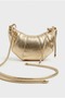 Women's Gold Color Wrinkled Leather Detailed Lined Croissant Model Women's Shoulder Bag - 2