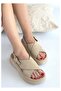 Bellamor Women's Thick Platform Sole Suede Textured Cross Sandals