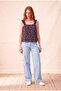 Women's Black / Pink Floral Patterned Relaxed Fit Square Neck Ruffle Strap Blouse Melina - 2