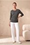 Women's Dark Gray Melange Soft Textured Comfortable Cut 3/4 Sleeve Loose Tunic Blouse Luisa - 2