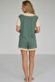 Green Collar Detailed Printed Buttoned Cotton Knitted Shorts Pajama Set 8009 - 3