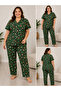 55806-26 Plus Size Women's Pajamas Set 3Xl-5Xl Short Sleeve Buttoned Patterned Comfortable Home Wear Set - 6