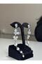Zircon Stone Butterfly and Pearl Detailed Long Dangle Silver Color Earrings - 2