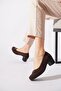 Ortesmen Heeled Women's Shoes with Stone Buckle, Brown Satin
