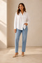 Women's White Cotton Linen Shirt - Oversize Loose Long Sleeve Pocketed Women's Hijab Shirt Overshirt - 4