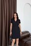 Black Double-Breasted Collar Dress with Side Tie and Stones