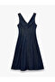 Seam Detailed Flounce Comfortable Fit V-Neck Sleeveless Long Denim Dress - 5