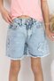 Girl's Jean Shorts with Star Embroidery and Tassel Detail on the Hem, 5-9 Years, Light Blue - 3