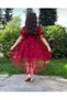 Stylish Burgundy Girls' Dress – Flounce Collar, Butterfly Patterned Tulle, and Asymmetrical Hem - 3