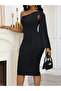 Women's One-Shoulder Open-Shoulder Cape Midi Imported Crepe Dress - 2