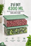 Set of 2 4300 ml Refrigerator and Freezer Storage Containers, Food Organizer with Lids
