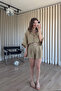 Khaki Shirt Shorts Belted Linen Set - 2