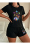 Trendy printed women's premium oversized top and bottom set - t-shirt and shorts