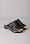 Seç 4095 Genuine Leather Padded Heel Slippers (Heel Height: 4.5cm) Black - 3