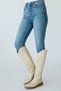 Women's Genuine Leather Colored Sole Thick Heeled Riding Boots Cream - 2
