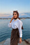 Linen Look Skirt with Bow Tie - Brown Color - 3