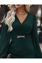 Women's Long Sleeve Double Breasted Collar Side Gathered Asymmetrical Detailed Imported Crepe Mini Dress - 2