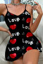 Love patterned black satin nightgown - 4
