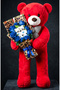 90cm Red Large Plush Teddy Bear with Leopard Pattern, Blue Rose Bouquet and Mini Teddy Bears with Hearts, Special Day Gift for Lover or Spouse