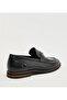 Textured Black Leather Loafers Shoes - 3