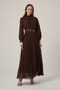 Women's Chiffon Belted Pleated Dress Brown 31406 - 2