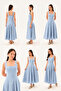 Blue Linen Strappy Square Neck A-Line Panel Detailed Cotton Midi Dress - 8