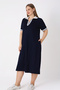Women's Plus Size Navy Blue V-Neck Short Sleeve Lycra Dress with Pockets - 3
