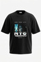 New York City_2 Design Back Printed Cotton Black Oversize T-Shirt