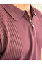 Men's Openwork Detailed Regular Fit Zippered Polo Collar Tshirt Claret Red Eca081 - 4