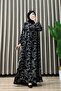 Emi̇ne Elbi̇se Viscose Fabric Women's Black Collar Openable Buttoned Patterned Hijab Dress