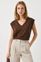 V-Neck Off-Shoulder T-Shirt-Brown