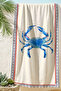 Crab Themed Marine Beach Towel-Mediterranean Style Blue Cream Pool Sea Quick Drying Microfiber Towel - 4