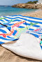 Fish-Themed Striped Stylish Beach Towel - Marine Blue and White Colorful Quick-Drying Microfiber Towel - 3