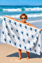 Sea Turtle Themed Marine Beach Towel - Blue and White Nautical Quick-Dry Microfiber Towel - 2