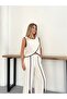 Women's Cream Ribbed Blouse and Trousers Double Linen Set - 7