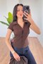 Waist-Tied Lace-Up Brown Shirt