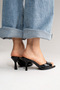 Women's Pointed Toe Thin Heeled Stylish Daily Slippers Sama Black Patent Leather - 5