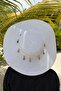 Wide Straw Hat with Sea Shells - White