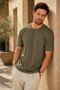 Lyocell Khaki Crew Neck Regular Fit Men's T-Shirt - 2
