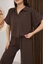 Softline Women's Polo Collar Bloom Fabric Double Set Cotton Relaxed Cut Palazzo Trousers Casual Set - 4