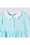Scallop Neck Long Sleeves A-line Dress with Floral Embroidery - 4
