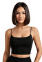 Women's Black Rope Strap Crop Athlete Top Stretch Fit Embroidered Crop Top Bustier Front Double Layer