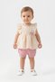Baby Girl Ecru Ruffled Embroidered Top and Pink Muslin Shorts Two-Piece Set