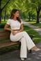Modal Fabric High Waist Flexible Gathering Straight Leg Pants Leggings Ecru Off-White