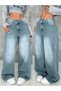 Women's Light Blue High Waist Wide Leg Baggy Jean Trousers - 5