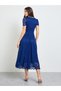 Blue Lace A-Line Midi Dress with Embellishment - 5