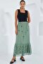 Women's Floral Patterned Chiffon Green Skirt