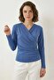 Women's Wrap Collar Draped Indigo Blouse - 4