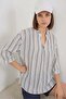 Women's V-Neck Oversize Striped Viscose Navy Blue Blouse - 4